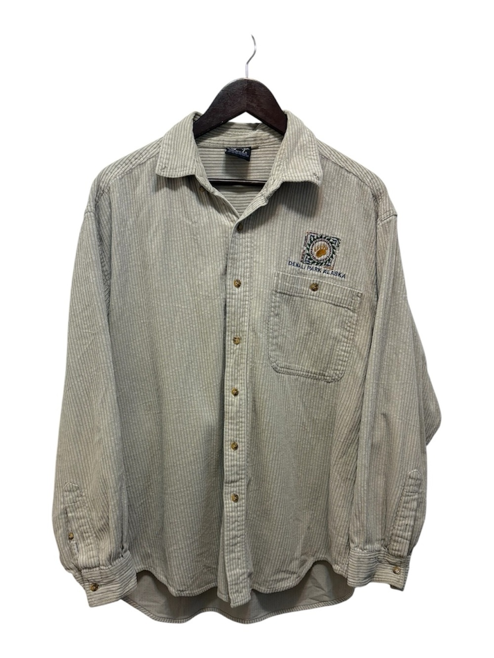 Vintage 90s Embroidered Gorpcore Earthy Corduroy Utility Button-Up Shirt Jacket